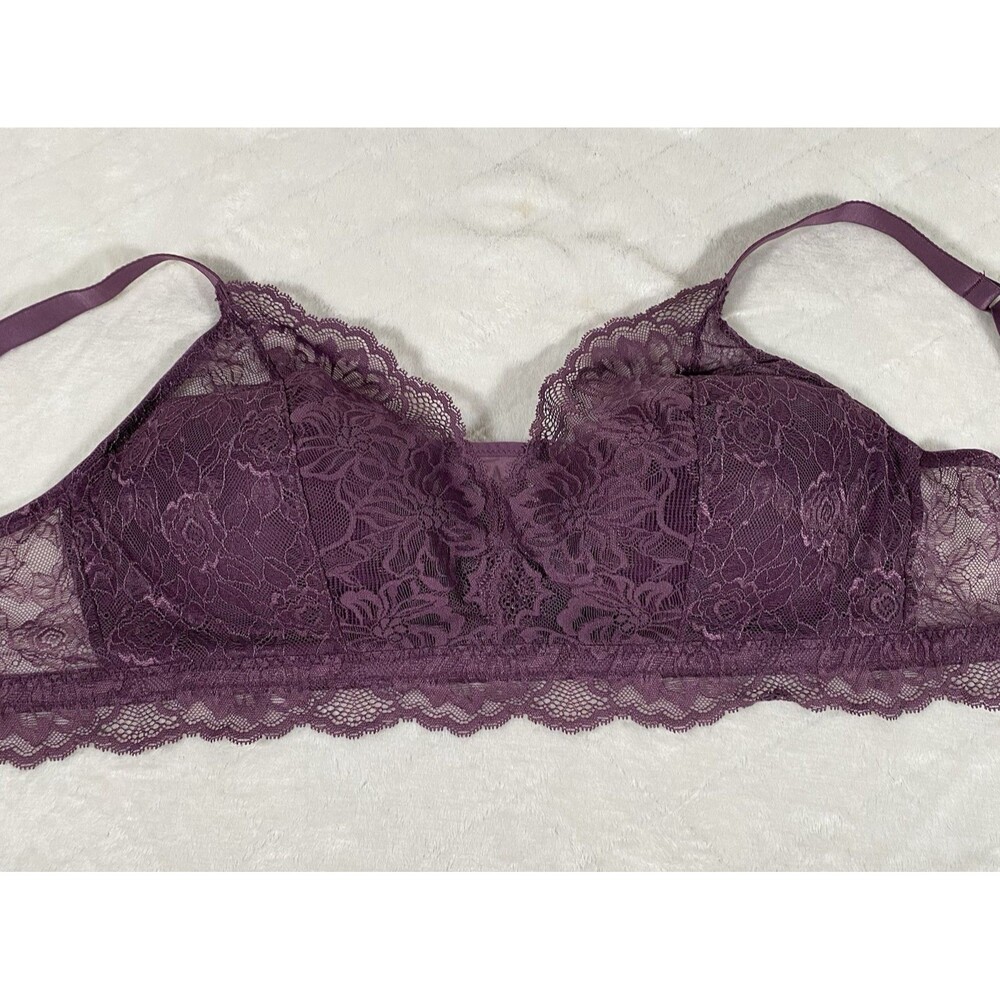 BALI Beautifully You Lace Comfort Full Wireless Bralette Plum Sheer Sexy Sz XL